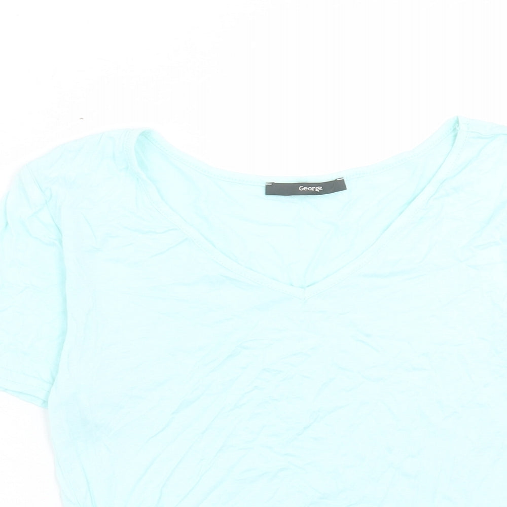 George Womens Blue Viscose Basic Blouse Size 10 V-Neck