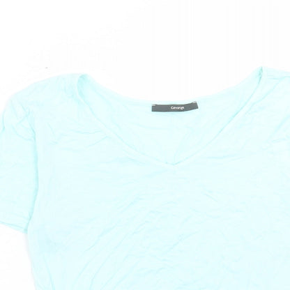 George Womens Blue Viscose Basic Blouse Size 10 V-Neck