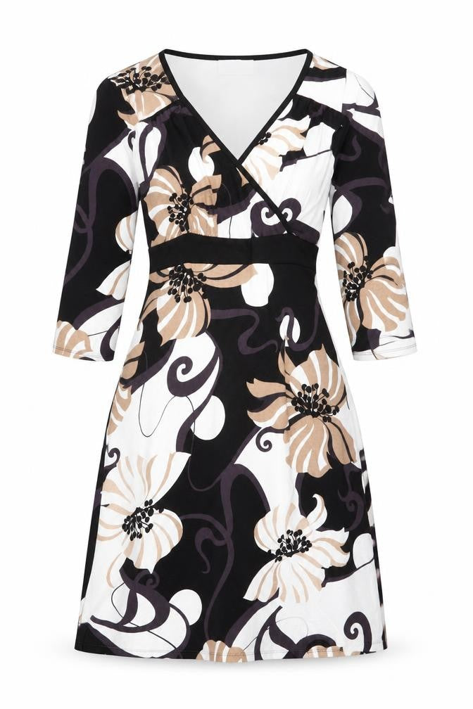 Wallis Womens Black Floral Viscose Fit & Flare Size 8 V-Neck Pullover