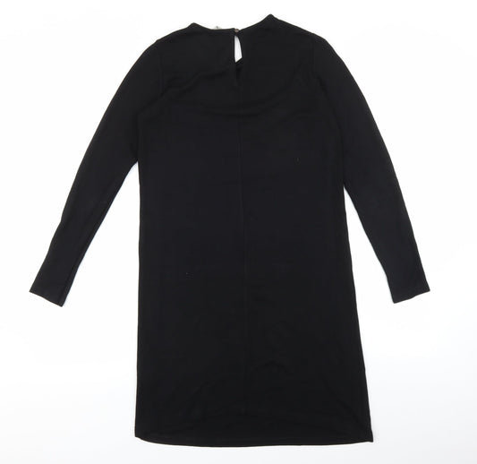 ASOS Womens Black Viscose T-Shirt Dress Size 10 Round Neck Button