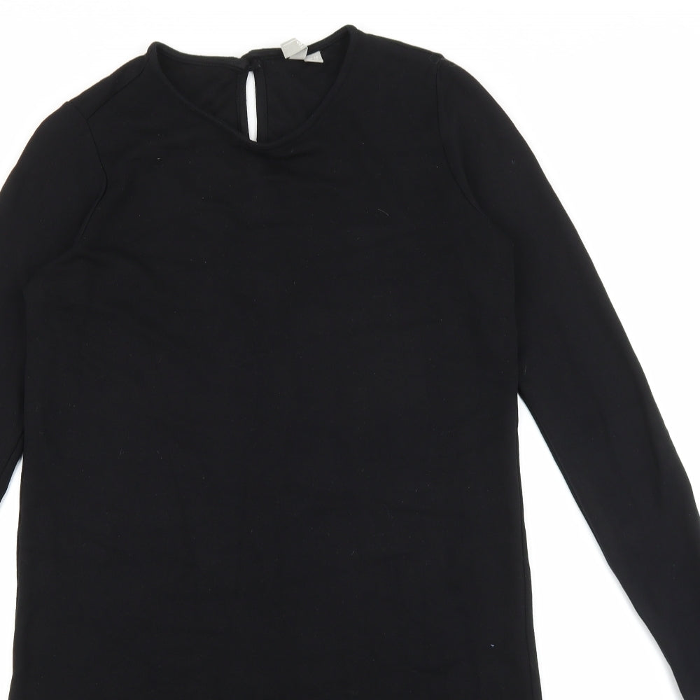 ASOS Womens Black Viscose T-Shirt Dress Size 10 Round Neck Button