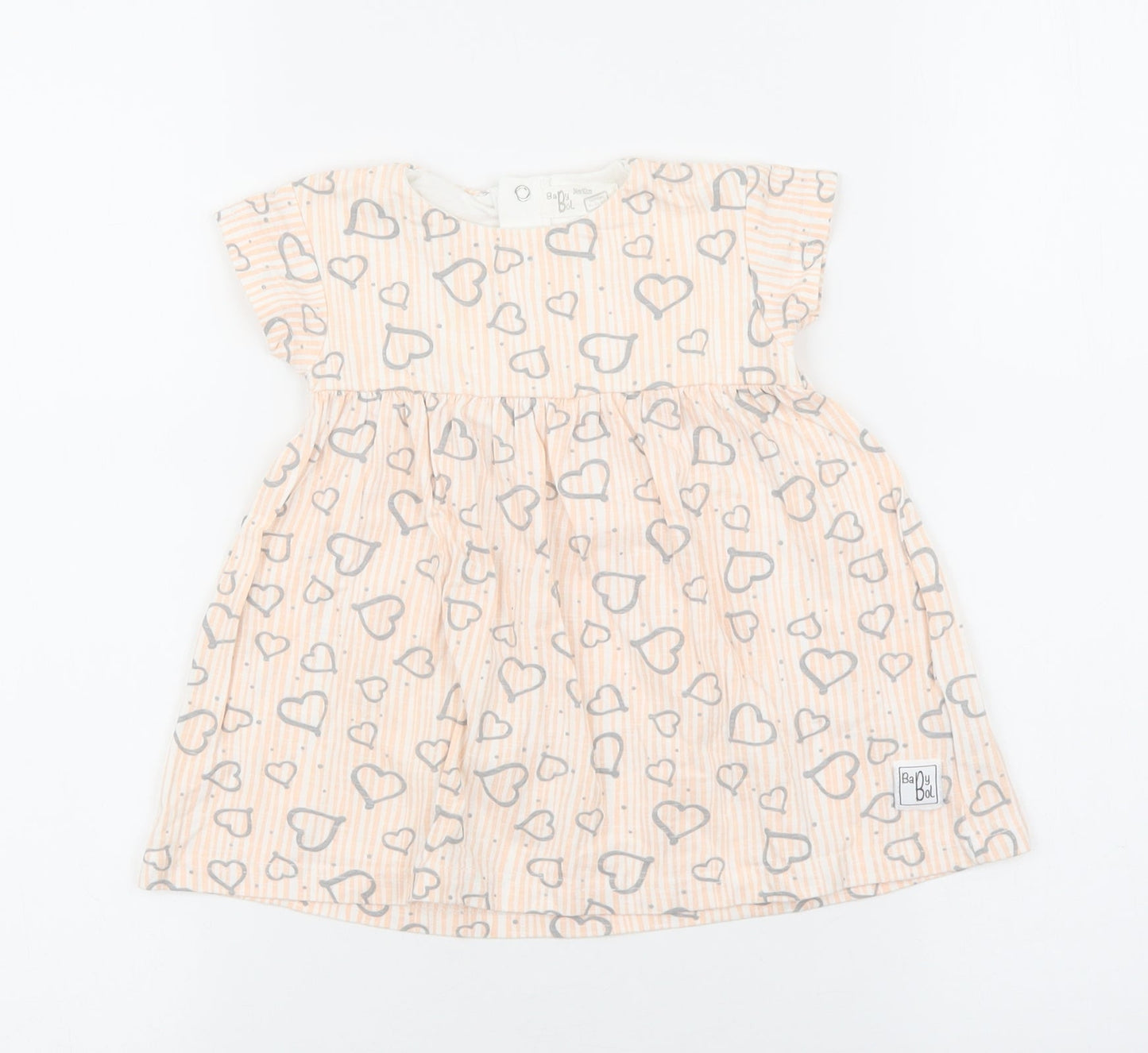 BabyBol Baby Pink Geometric 100% Cotton Fit & Flare Size 24 Months Round Neck Snap