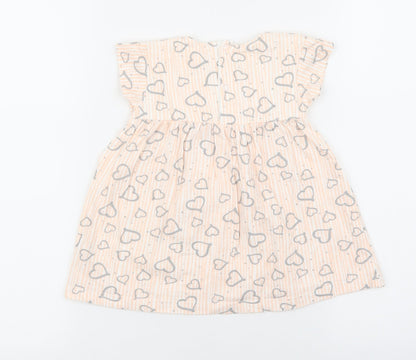 BabyBol Baby Pink Geometric 100% Cotton Fit & Flare Size 24 Months Round Neck Snap