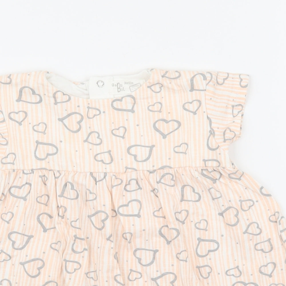 BabyBol Baby Pink Geometric 100% Cotton Fit & Flare Size 24 Months Round Neck Snap
