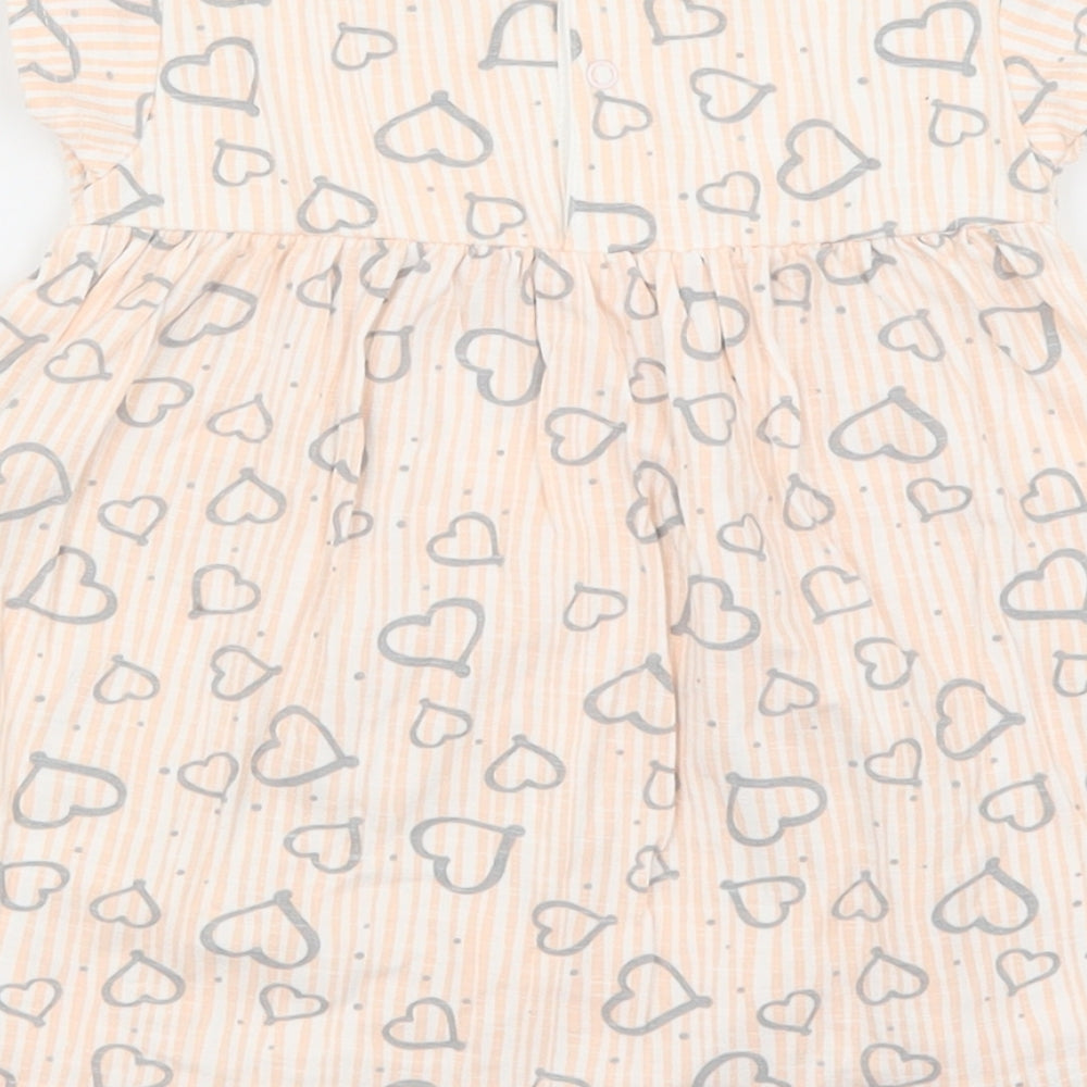 BabyBol Baby Pink Geometric 100% Cotton Fit & Flare Size 24 Months Round Neck Snap