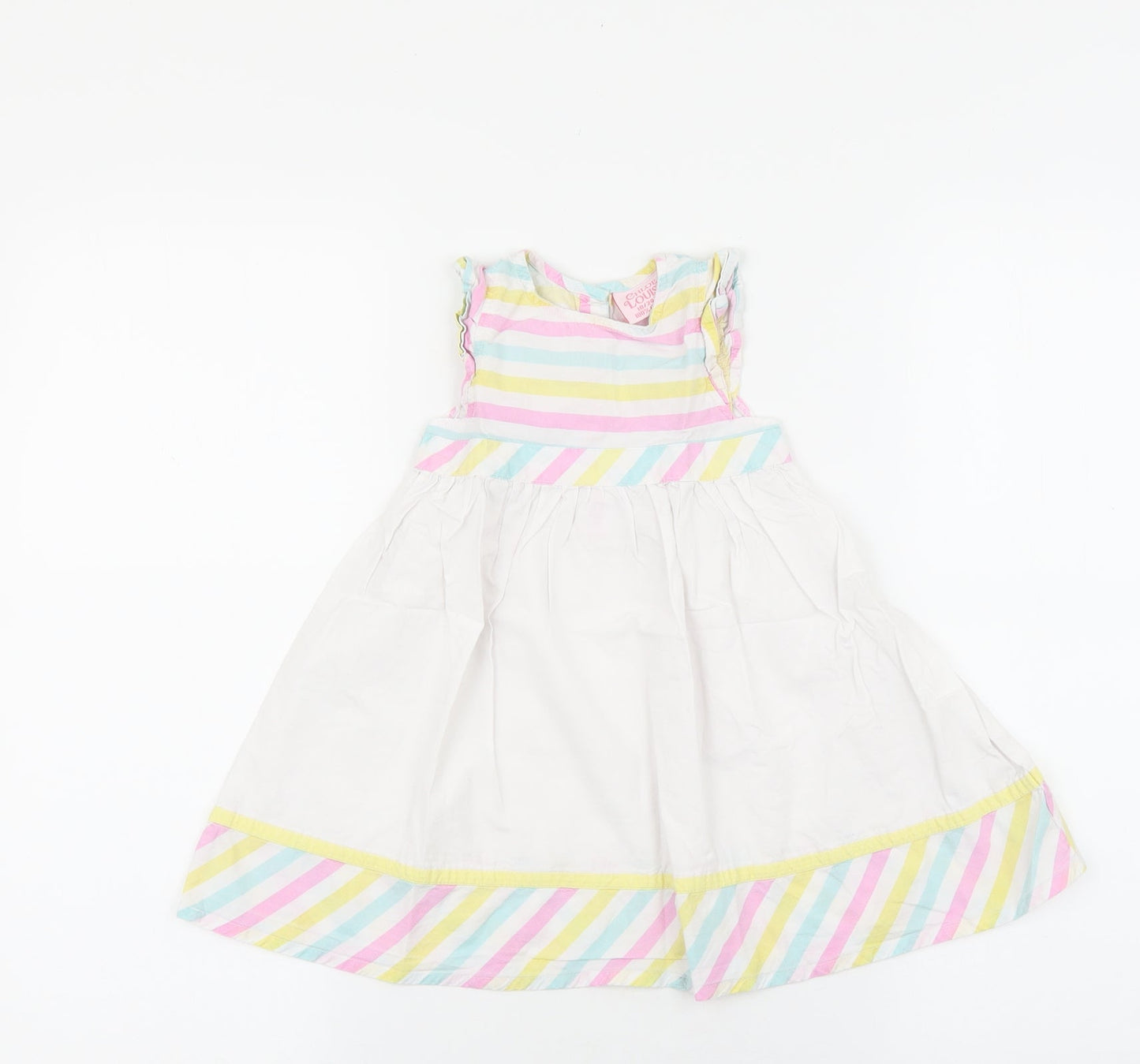 Chloe Louise Girls Multicoloured Striped 100% Cotton Fit & Flare Size 18-24 Months Round Neck Button