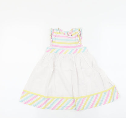 Chloe Louise Girls Multicoloured Striped 100% Cotton Fit & Flare Size 18-24 Months Round Neck Button