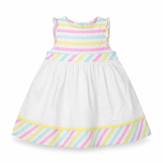 Chloe Louise Girls Multicoloured Striped 100% Cotton Fit & Flare Size 18-24 Months Round Neck Button