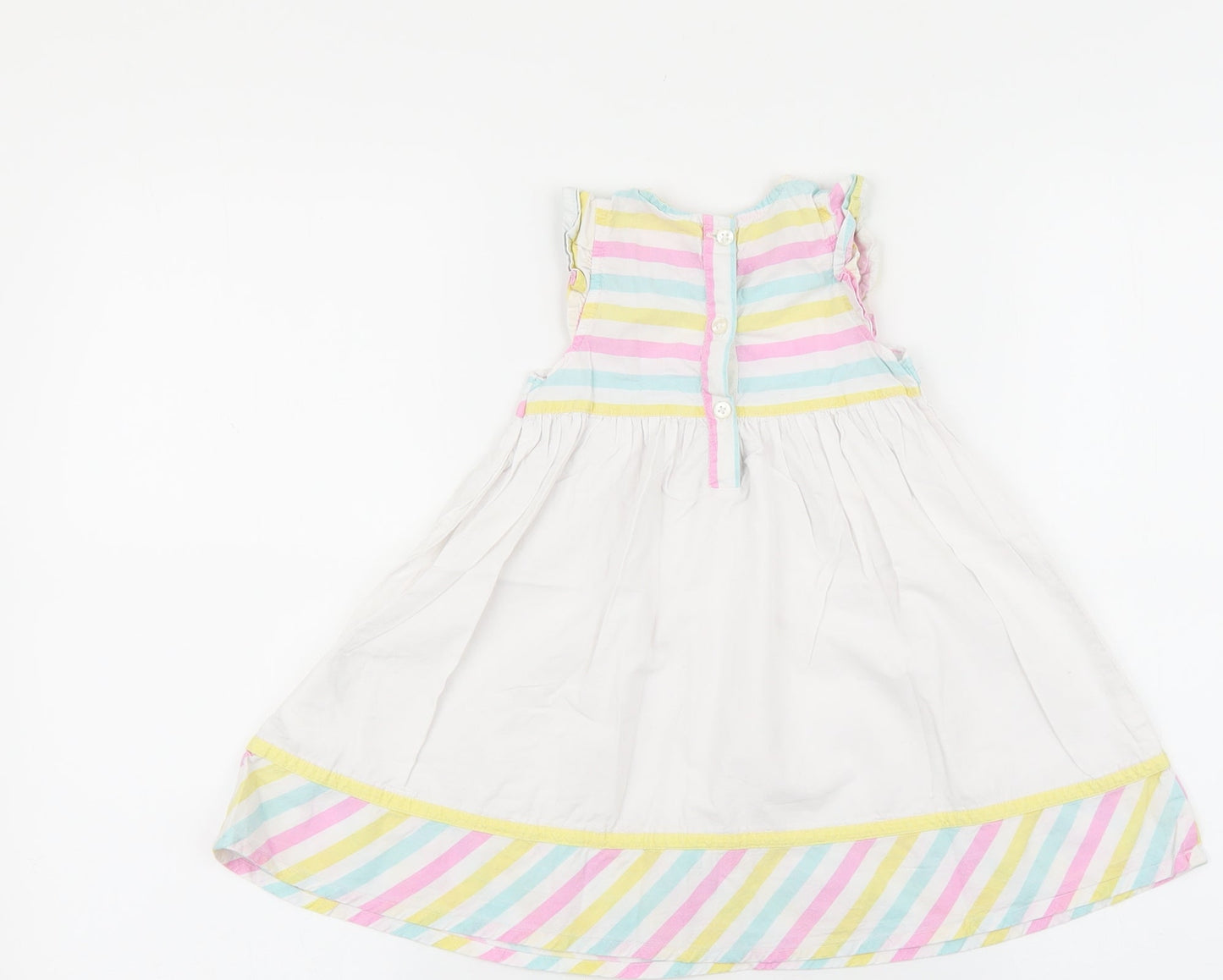 Chloe Louise Girls Multicoloured Striped 100% Cotton Fit & Flare Size 18-24 Months Round Neck Button