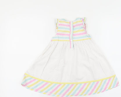 Chloe Louise Girls Multicoloured Striped 100% Cotton Fit & Flare Size 18-24 Months Round Neck Button