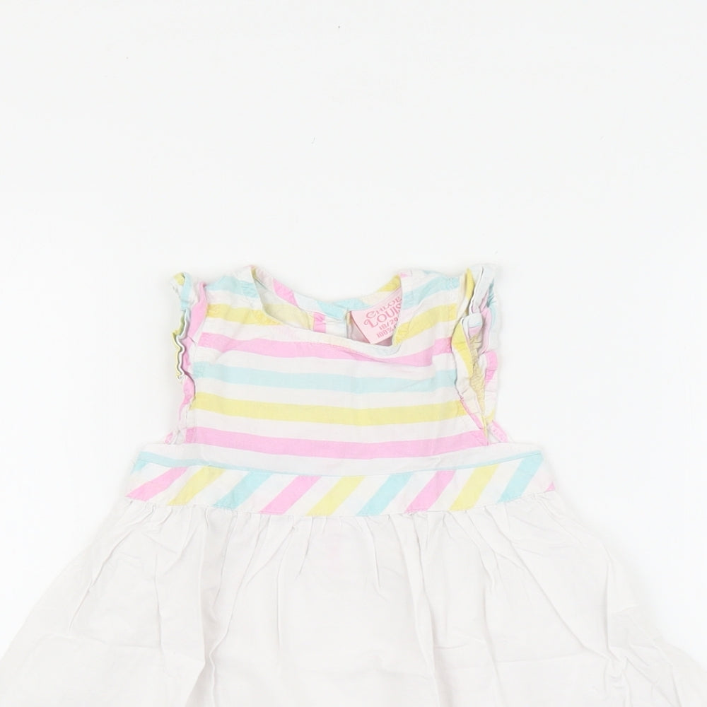 Chloe Louise Girls Multicoloured Striped 100% Cotton Fit & Flare Size 18-24 Months Round Neck Button