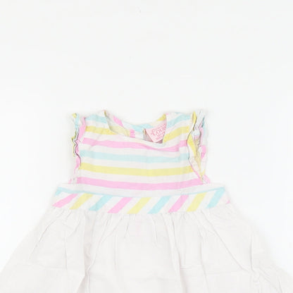 Chloe Louise Girls Multicoloured Striped 100% Cotton Fit & Flare Size 18-24 Months Round Neck Button
