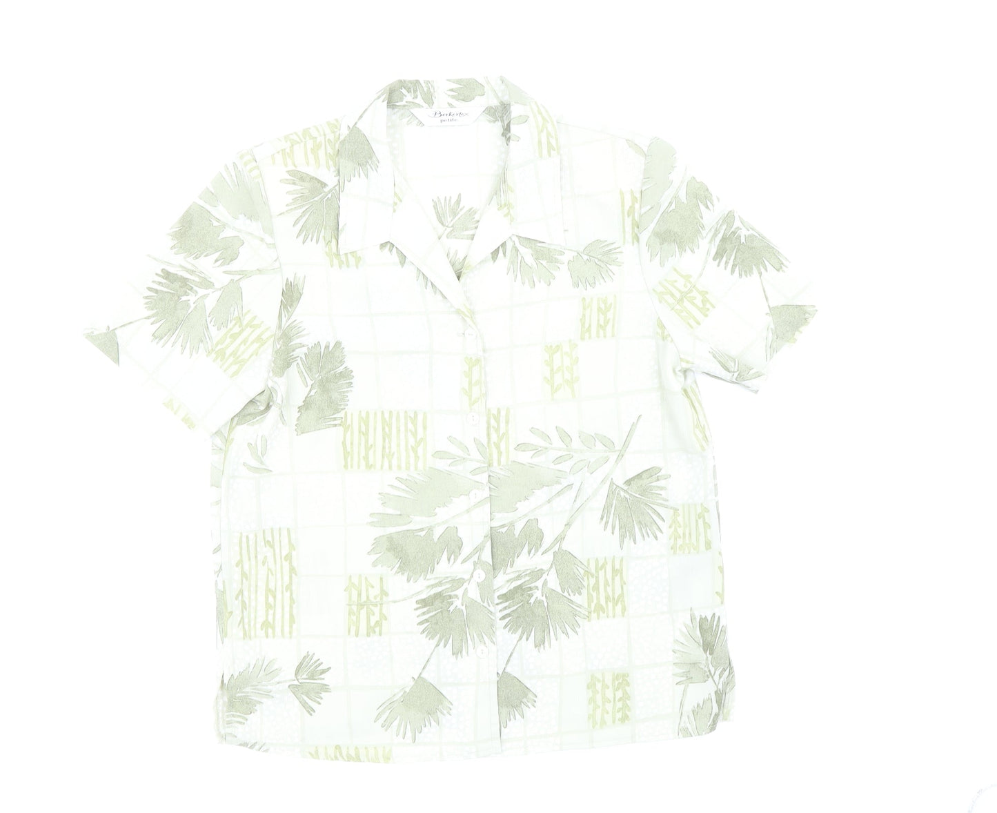 Berkertex Womens Green Floral Polyester Basic Button-Up Size 12 Collared