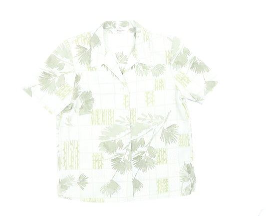 Berkertex Womens Green Floral Polyester Basic Button-Up Size 12 Collared