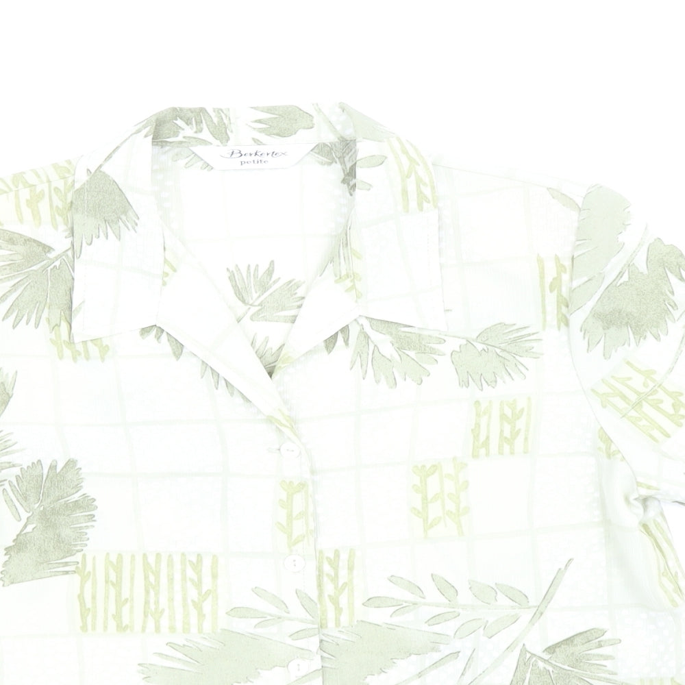Berkertex Womens Green Floral Polyester Basic Button-Up Size 12 Collared