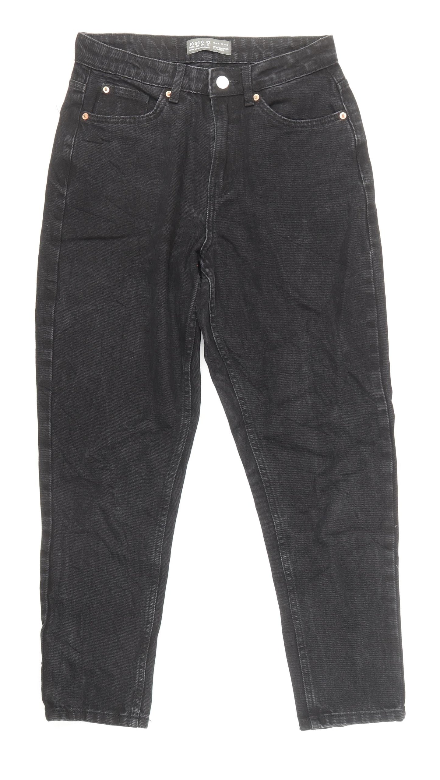 Denim & Co. Womens Black Cotton Straight Jeans Size 10 L27 in Regular Zip