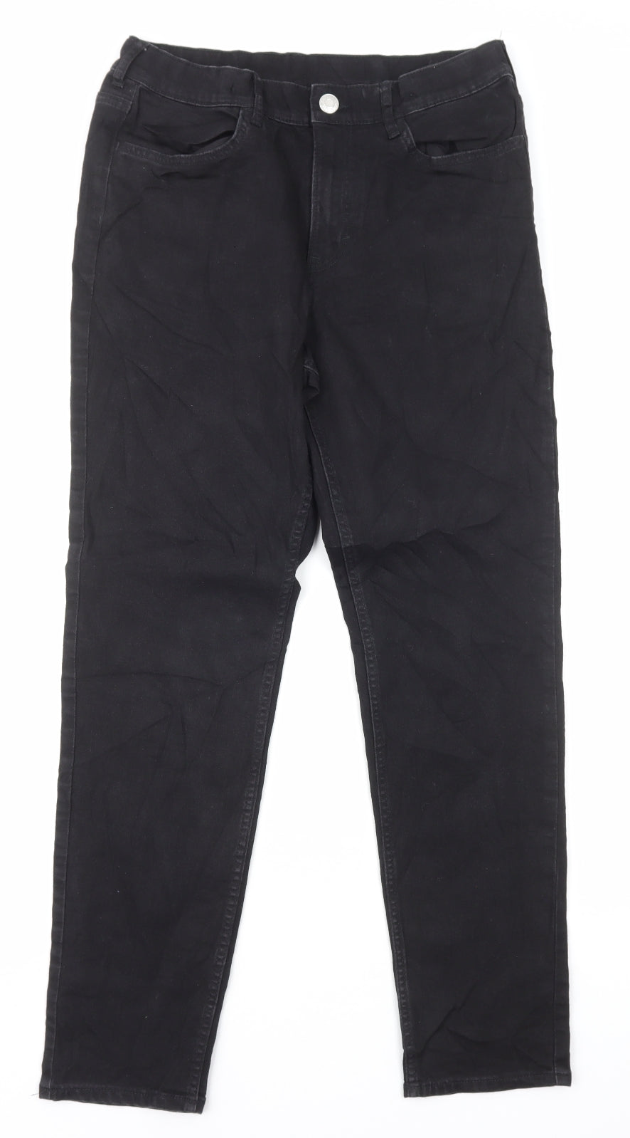 H&M Girls Black Cotton Straight Jeans Size 14 Years L29 in Regular Zip