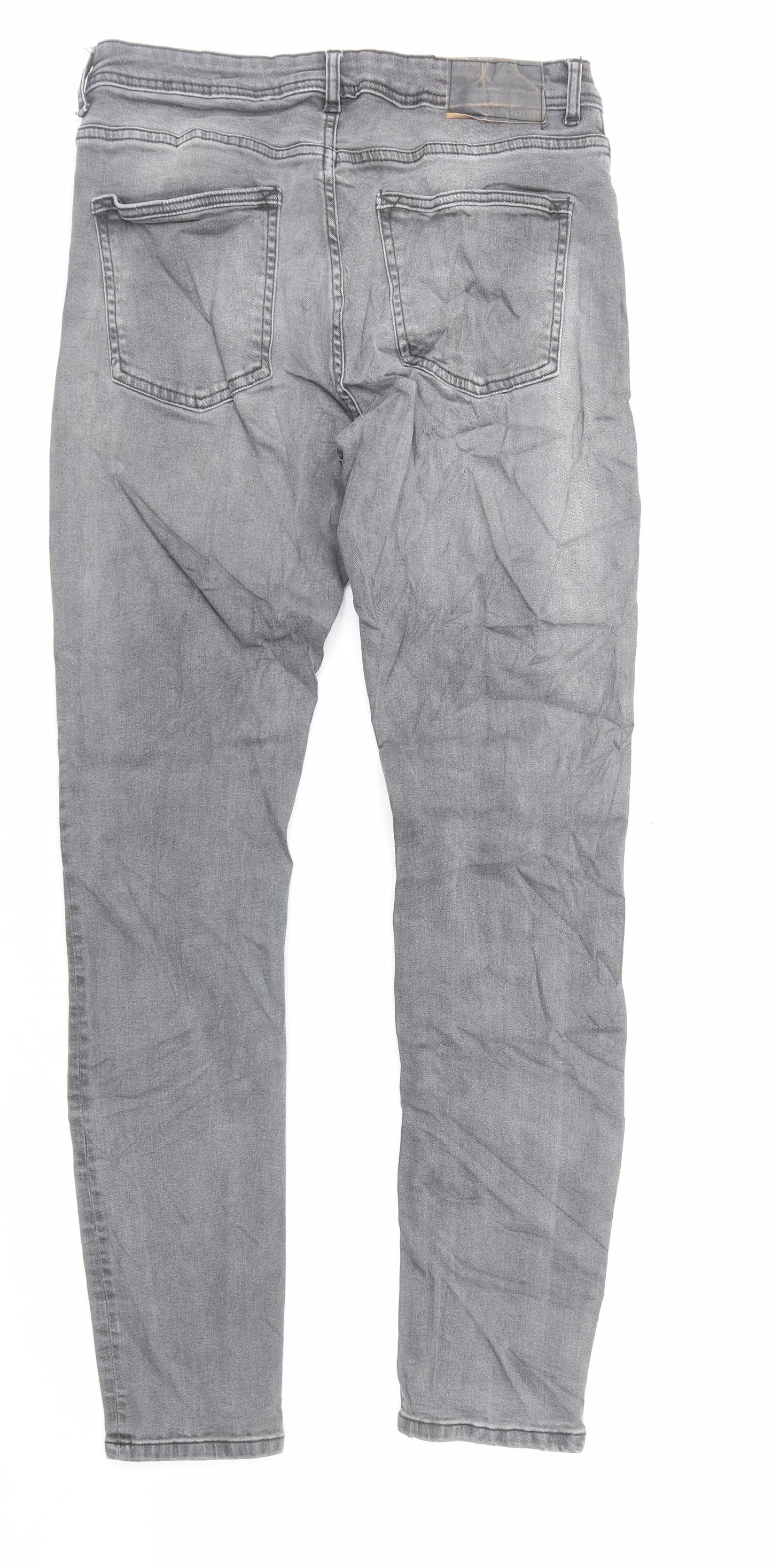 Marks and Spencer Mens Grey Cotton Skinny Jeans Size M L34 in Regular Button