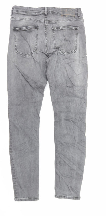 Marks and Spencer Mens Grey Cotton Skinny Jeans Size M L34 in Regular Button