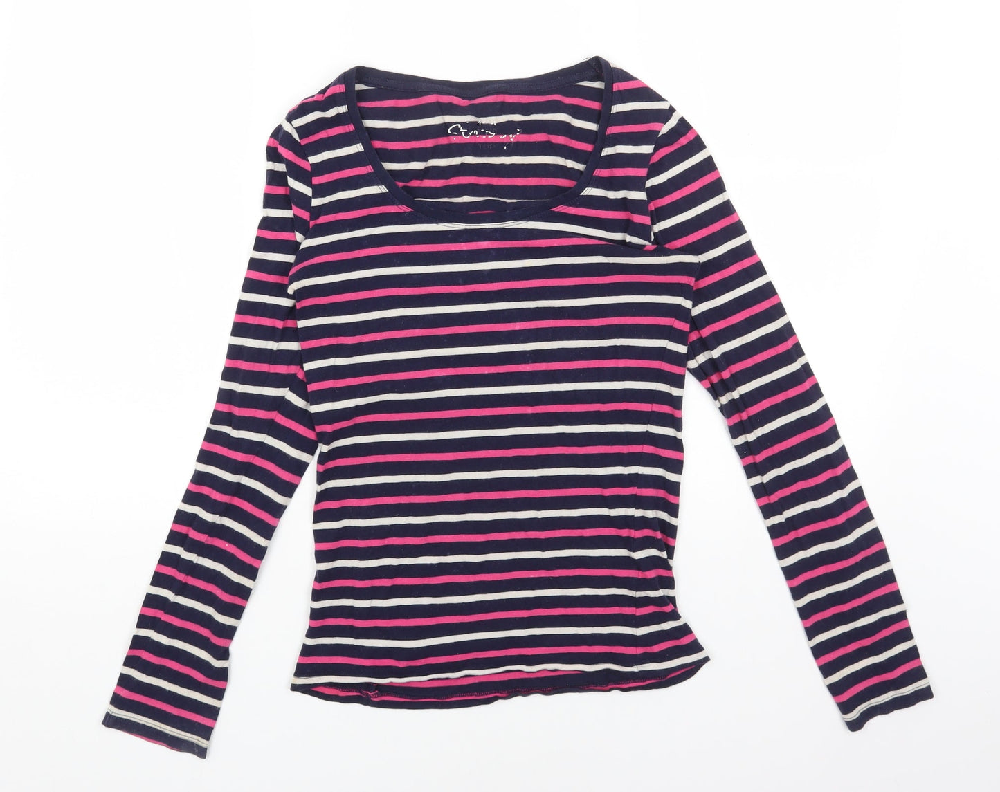 Primark Womens Multicoloured Striped Cotton Basic T-Shirt Size 8 Scoop Neck