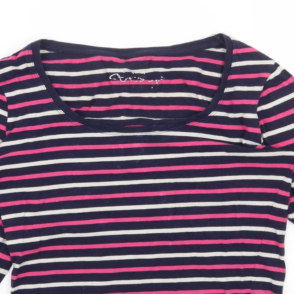 Primark Womens Multicoloured Striped Cotton Basic T-Shirt Size 8 Scoop Neck