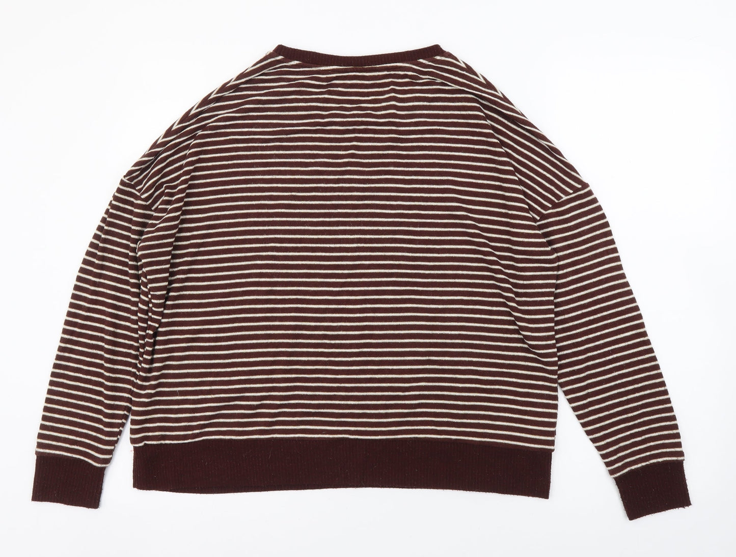 TU Womens Brown Round Neck Striped Viscose Pullover Jumper Size 12