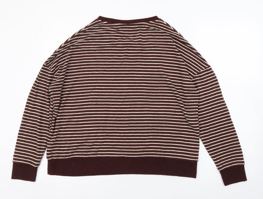 TU Womens Brown Round Neck Striped Viscose Pullover Jumper Size 12