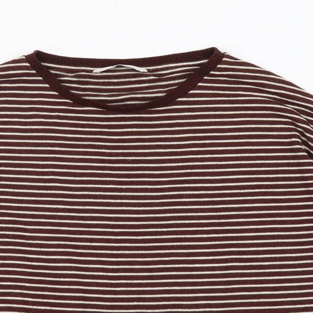 TU Womens Brown Round Neck Striped Viscose Pullover Jumper Size 12