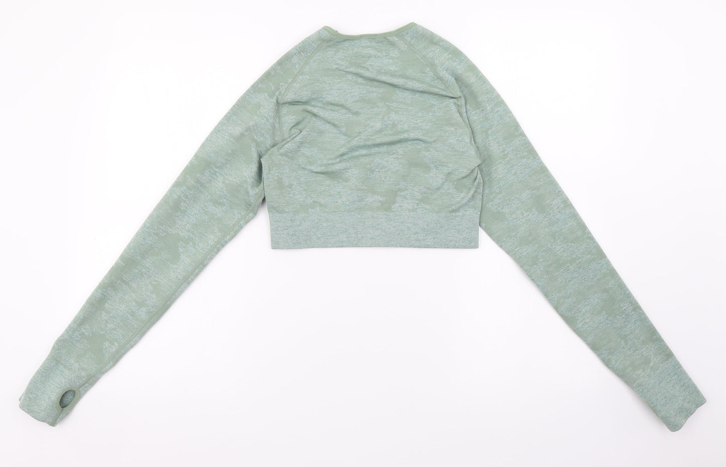 Boohoo Womens Green Polyamide Cropped T-Shirt Size L Round Neck Pullover