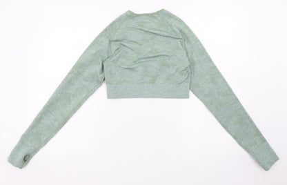 Boohoo Womens Green Polyamide Cropped T-Shirt Size L Round Neck Pullover