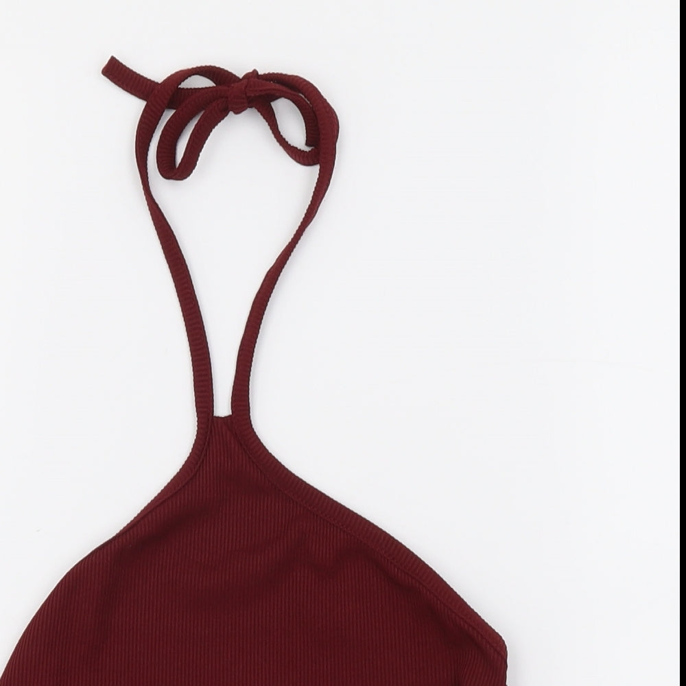 Boohoo Womens Red Polyester Cropped Tank Size 8 Halter