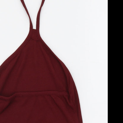 Boohoo Womens Red Polyester Cropped Tank Size 8 Halter