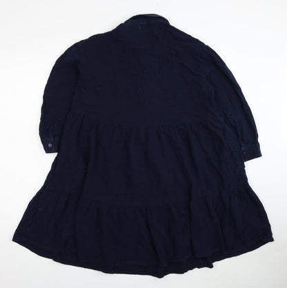 NEXT Womens Blue Cotton Shirt Dress Size 12 Collared Button