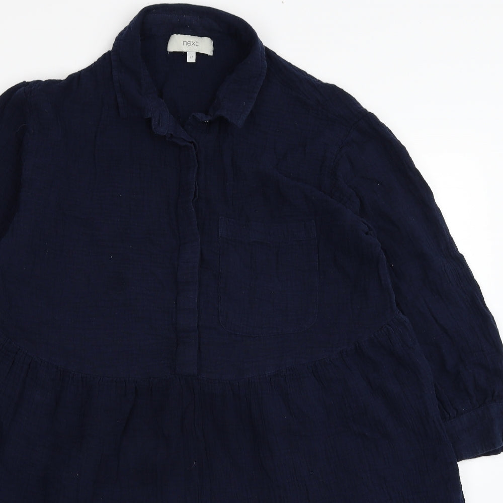 NEXT Womens Blue Cotton Shirt Dress Size 12 Collared Button