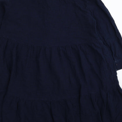 NEXT Womens Blue Cotton Shirt Dress Size 12 Collared Button