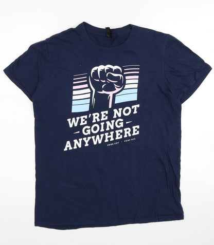 Tear Away Womens Blue Cotton Basic T-Shirt Size S Round Neck - We're not going anywhere