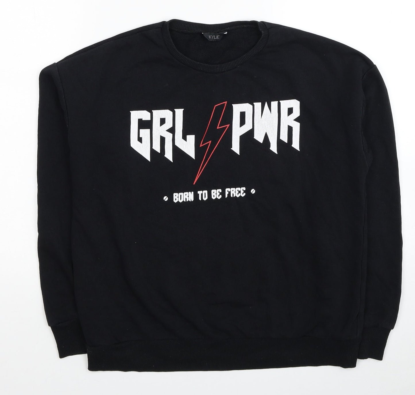 M&Co Girls Black Cotton Pullover Sweatshirt Size 14 Years Pullover - GRL PWR Born To Be Free