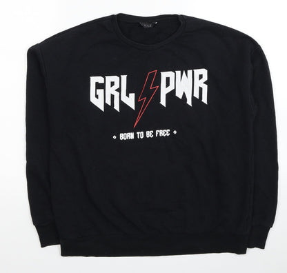 M&Co Girls Black Cotton Pullover Sweatshirt Size 14 Years Pullover - GRL PWR Born To Be Free