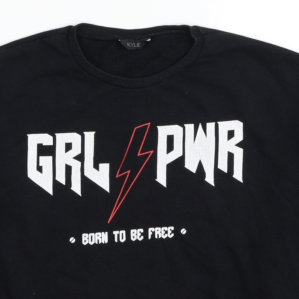 M&Co Girls Black Cotton Pullover Sweatshirt Size 14 Years Pullover - GRL PWR Born To Be Free