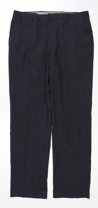 Marks and Spencer Mens Grey Polyester Trousers Size 34 in L31 in Regular Zip