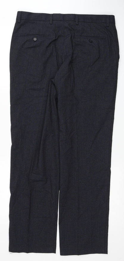 Marks and Spencer Mens Grey Polyester Trousers Size 34 in L31 in Regular Zip