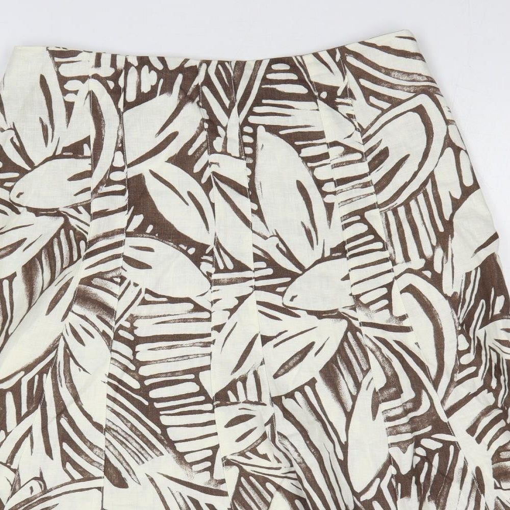 Per Una Womens Brown Geometric Polyester A-Line Skirt Size 10 Zip