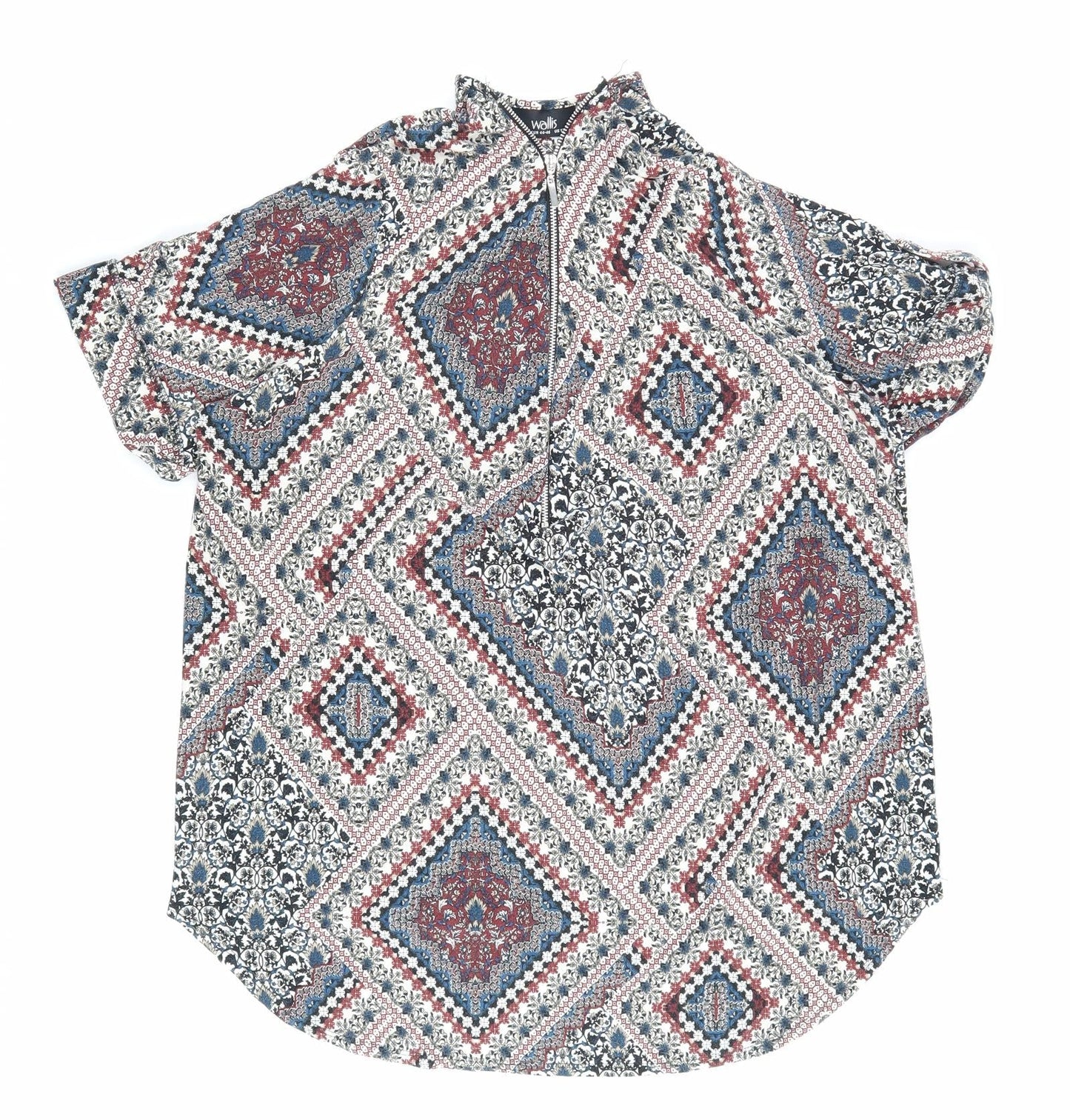 Walls Womens Multicoloured Geometric Viscose Basic Blouse Size L Mock Neck