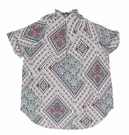 Walls Womens Multicoloured Geometric Viscose Basic Blouse Size L Mock Neck