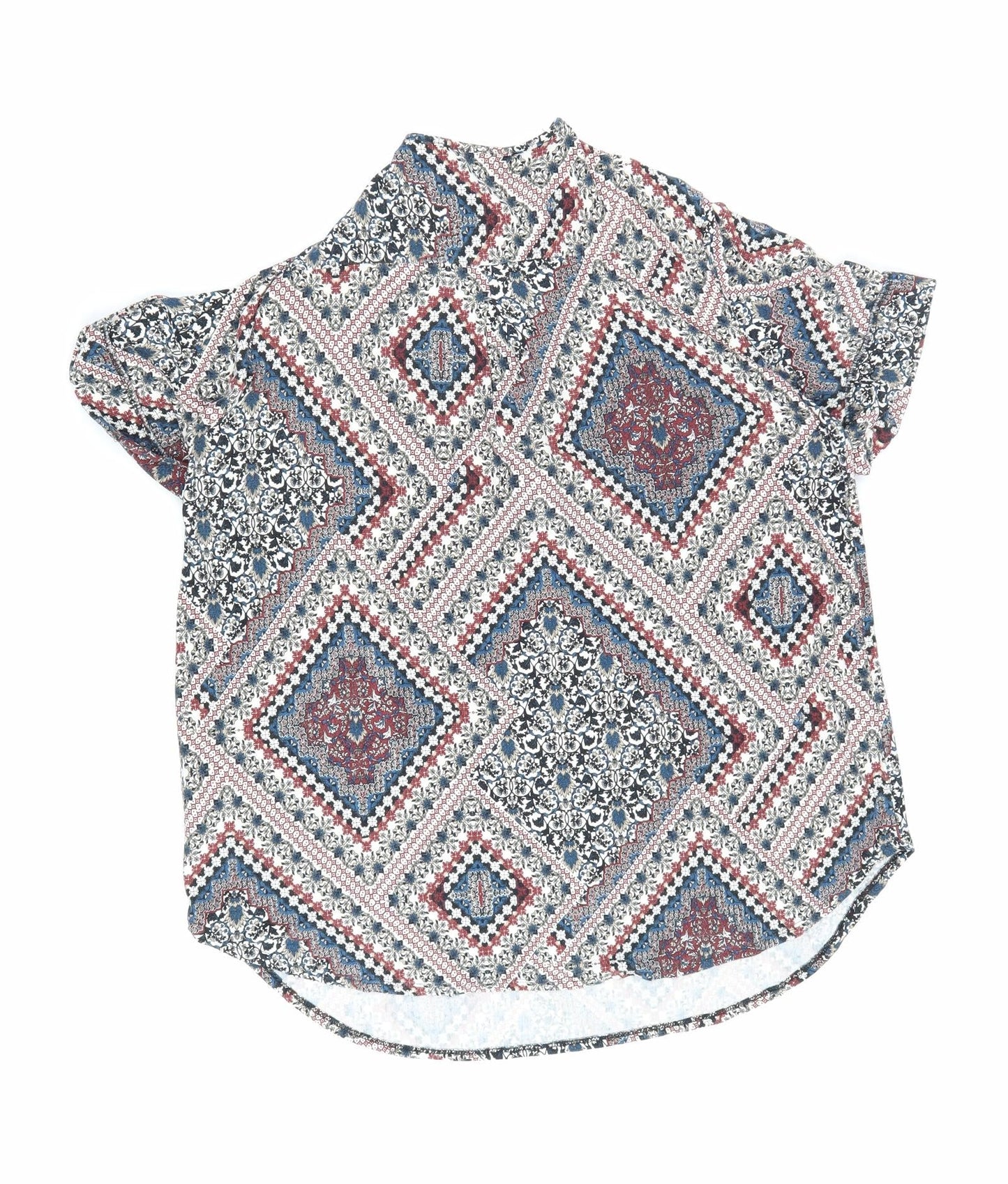 Walls Womens Multicoloured Geometric Viscose Basic Blouse Size L Mock Neck