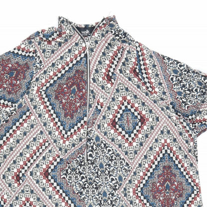 Walls Womens Multicoloured Geometric Viscose Basic Blouse Size L Mock Neck