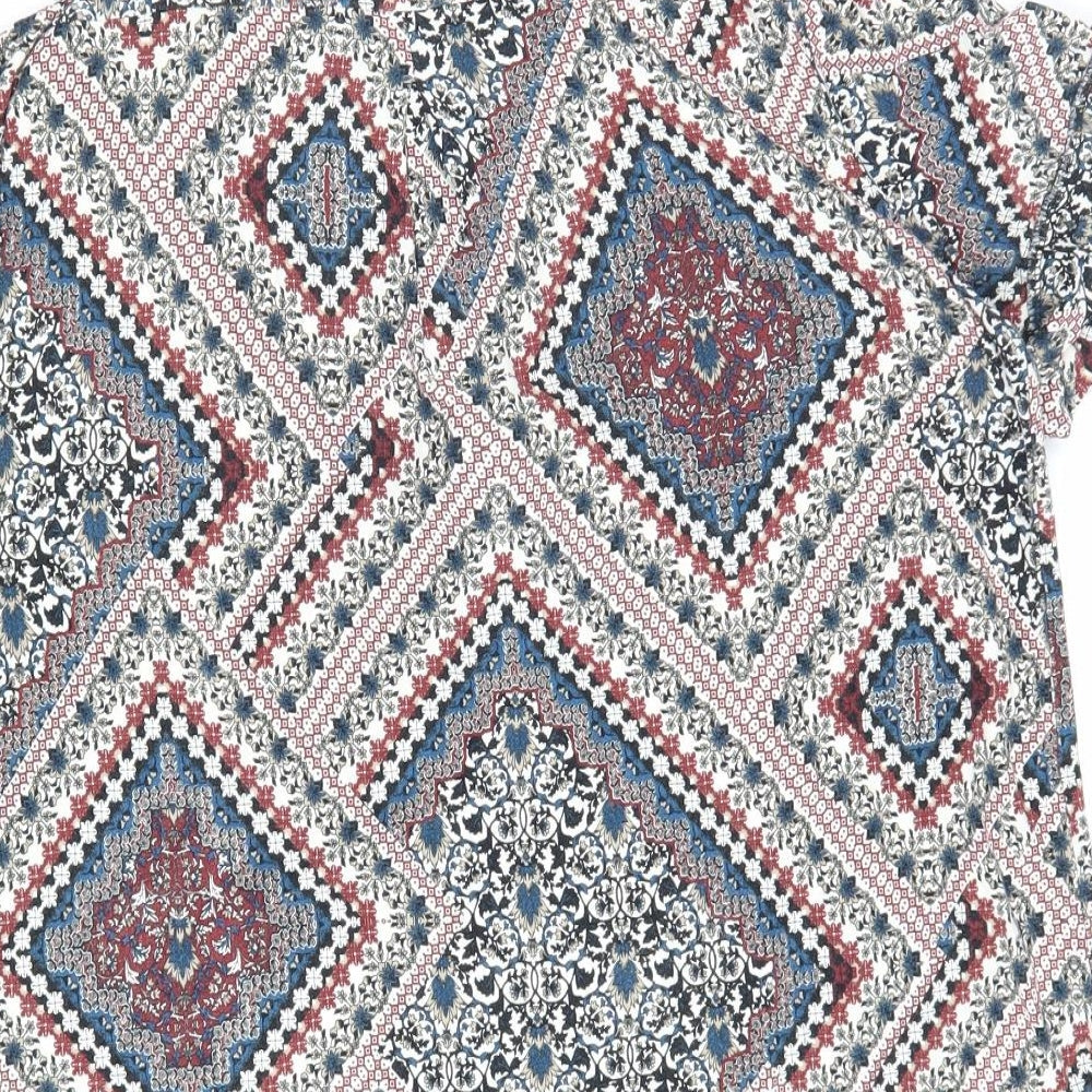 Walls Womens Multicoloured Geometric Viscose Basic Blouse Size L Mock Neck