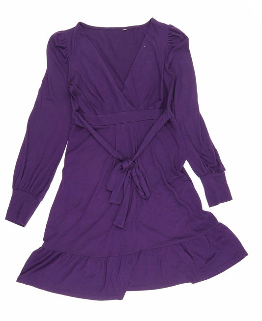 Dorothy Perkins Womens Purple Polyester Fit & Flare Size 8 V-Neck Tie