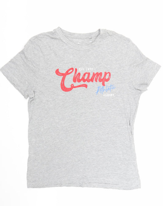 Primark Womens Grey Cotton Basic T-Shirt Size L Round Neck - Champ