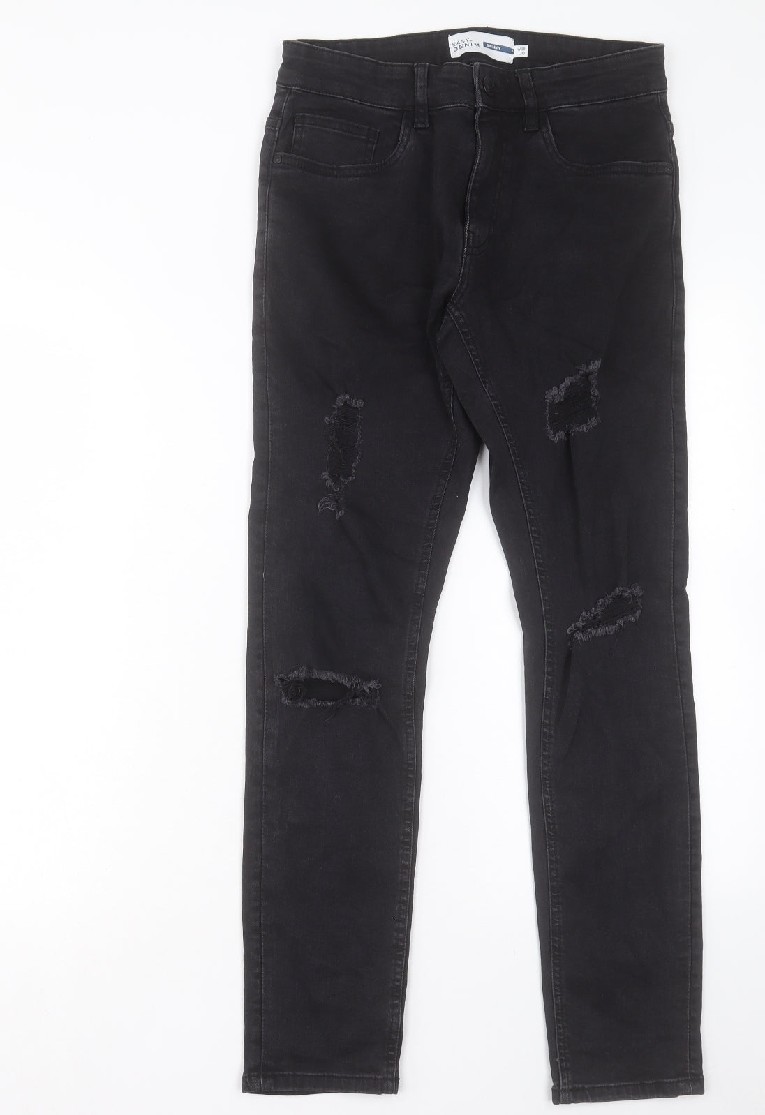 Easy Mens Black Cotton Skinny Jeans Size 28 in L30 in Regular Button